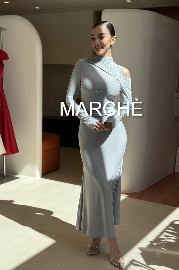 SILK HALF HIGH COLLAR DRESS