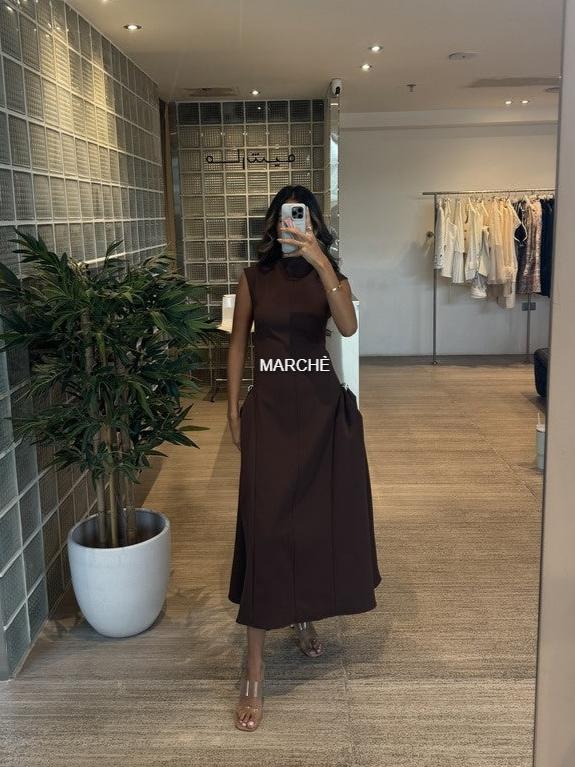 FASHION SLEEVELESS METAL BUTTON SKEW LONG DRESS