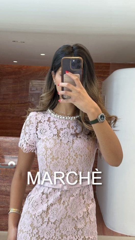 PEARL NECKLINE LACES DRESS