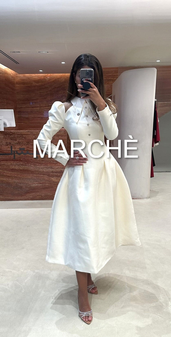 POINTED COLLAR LONG  DRESS