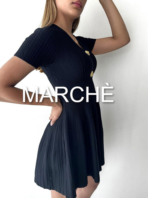 BUTTON SHORT SLEEVE A-LINE MIDI DRESS