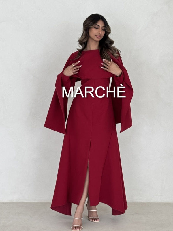 ELEGANT PATCHWORK SHAWL LONG SLEEVE MERMAID DRESS