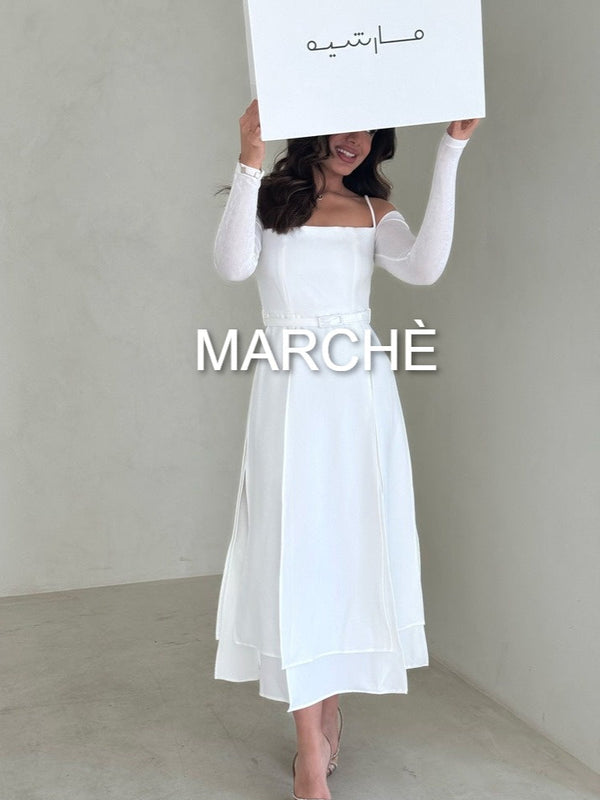 STRAPLESS SHOULDER MIDI DRESS