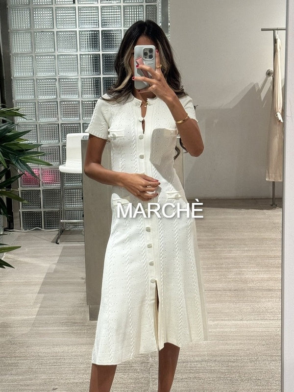 SHORT SLEEVE O-NECK KNIT THREAD