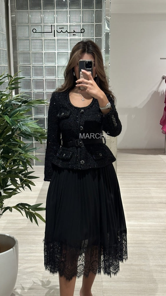 Runway Beading Buttons Weaved Spliced Lace