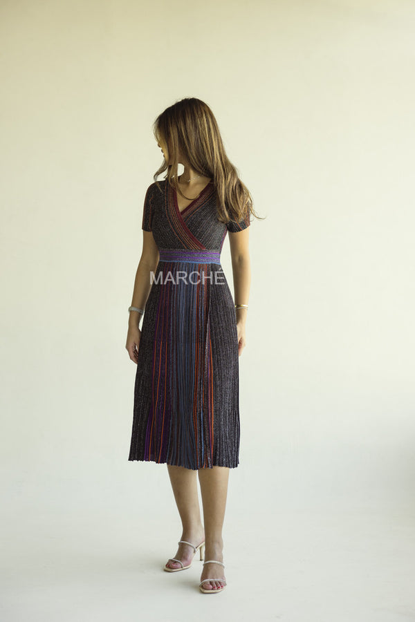 RAINBOW  V-NECK SHORT SLEEVE DRESS