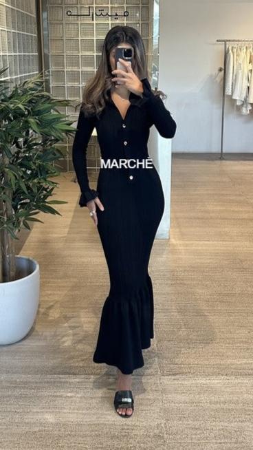 V-NECK KNITTED LONG DRESS