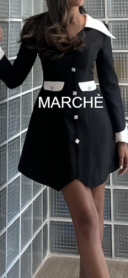 LAPEL SHORT DRESS WITH WAIST BUTTON LONG SLEEVE