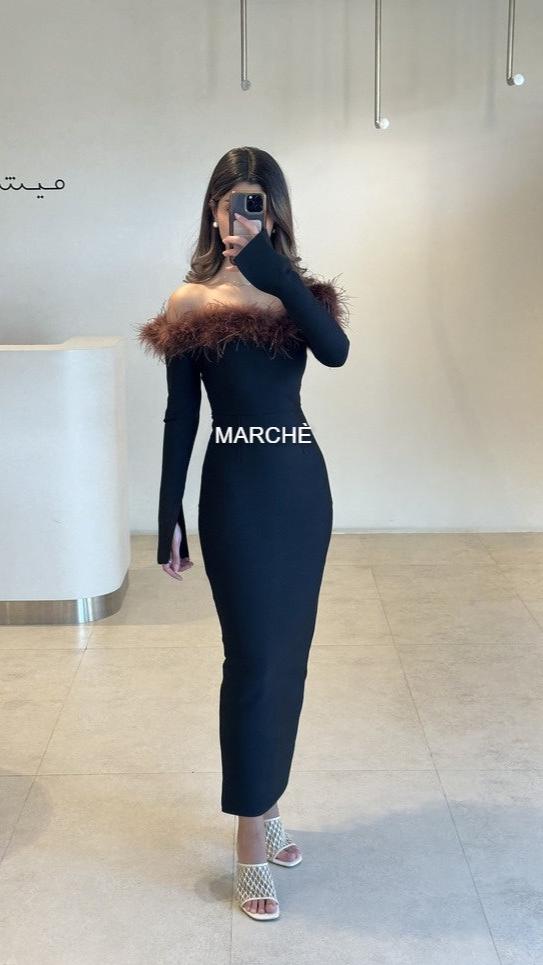 Off Shoulder Long Sleeve Feather Bandage