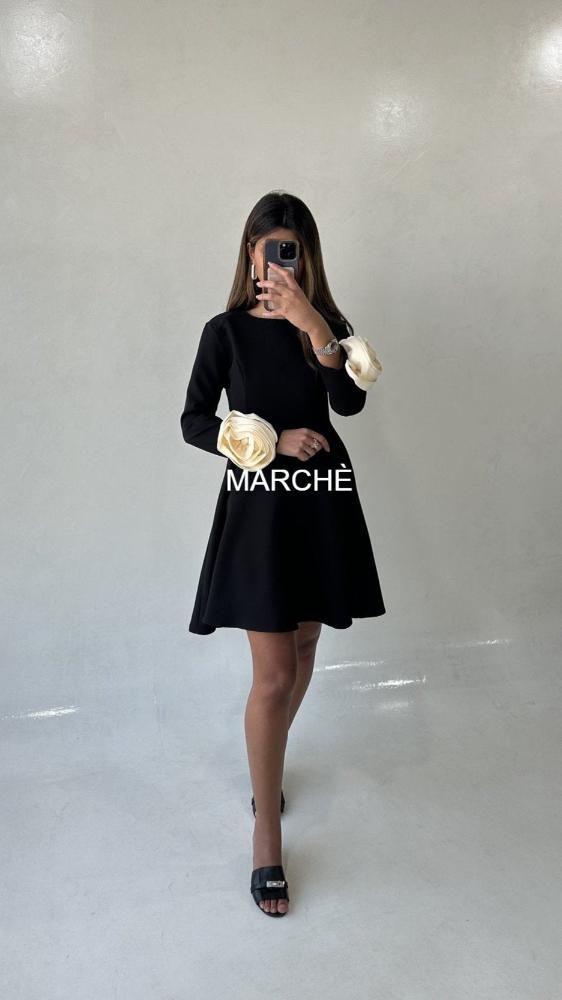 O-NECK LONG SLEEVE SHORT DRESS