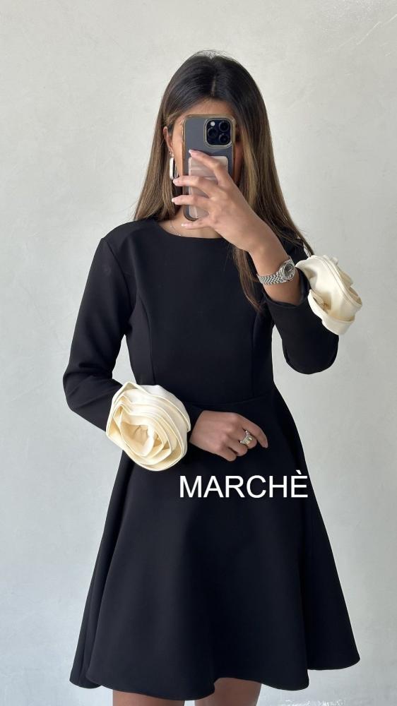 O-NECK LONG SLEEVE SHORT DRESS