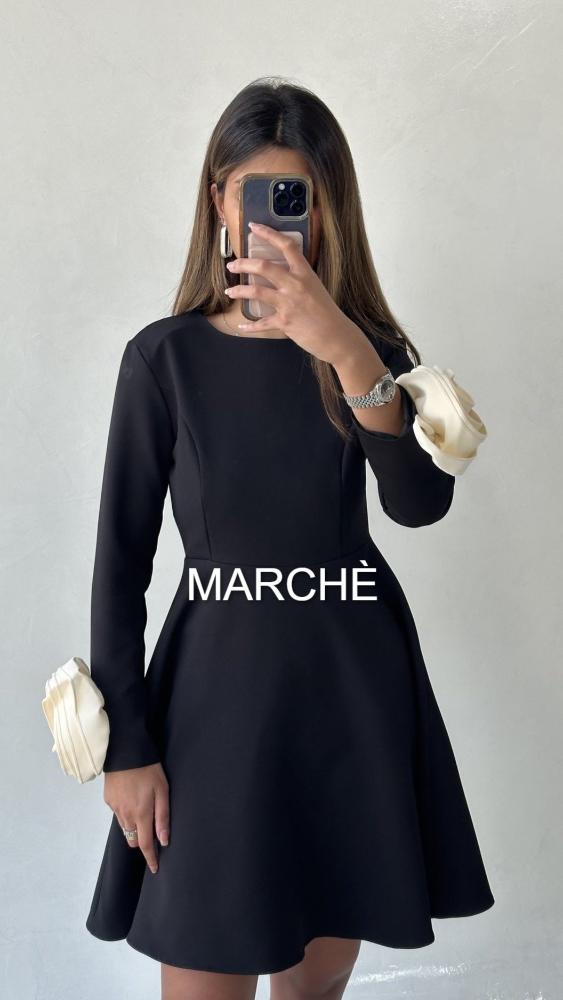 O-NECK LONG SLEEVE SHORT DRESS