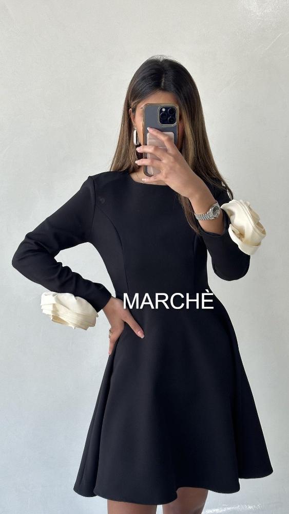 O-NECK LONG SLEEVE SHORT DRESS