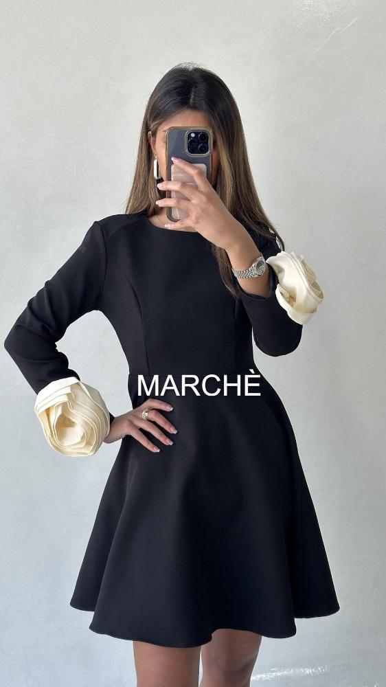 O-NECK LONG SLEEVE SHORT DRESS