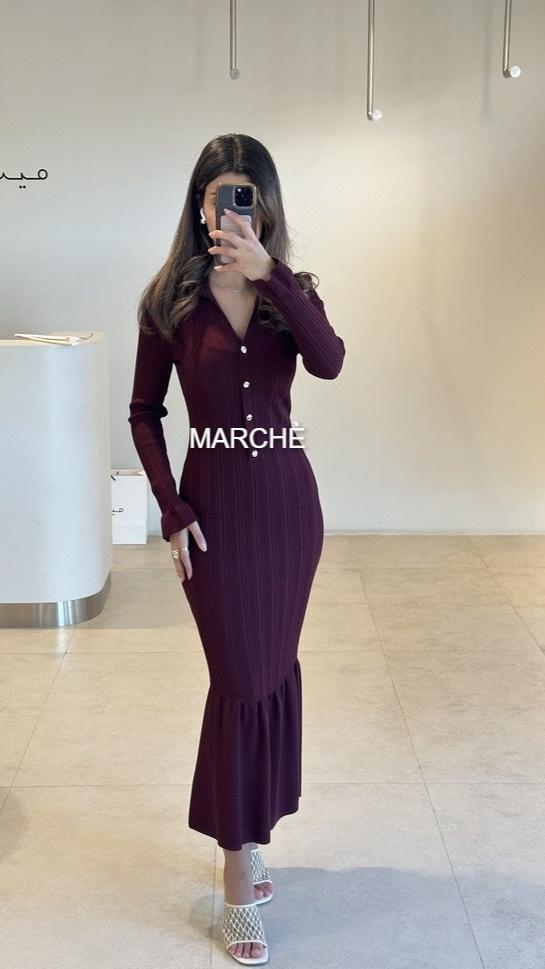 V-NECK KNITTED LONG DRESS