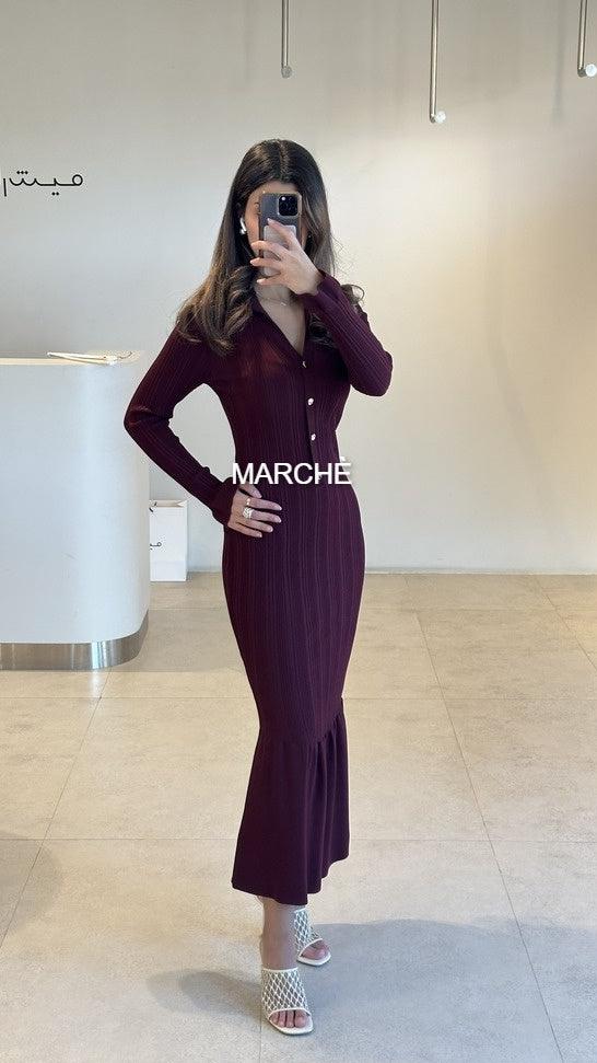 V-NECK KNITTED LONG DRESS