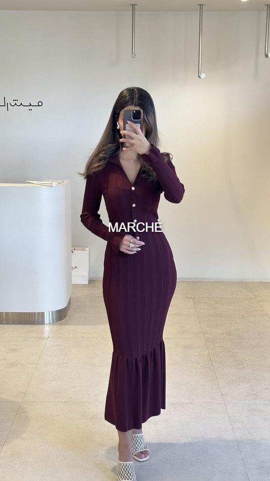 V-NECK KNITTED LONG DRESS