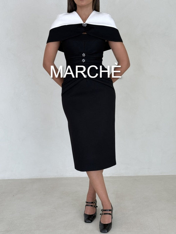 CONTRAST 2 PC Waist Dress Women's Suit