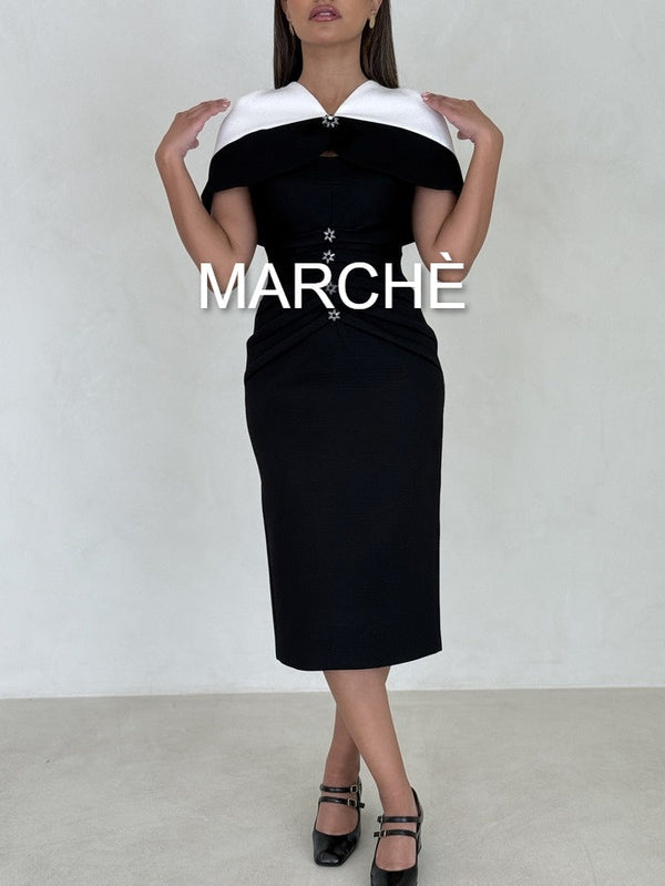 CONTRAST 2 PC Waist Dress Women's Suit