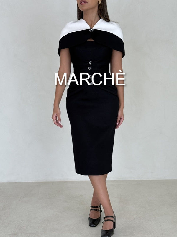 CONTRAST 2 PC Waist Dress Women's Suit