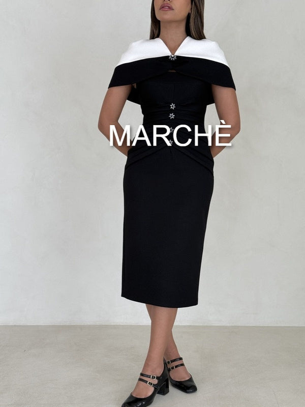 CONTRAST 2 PC Waist Dress Women's Suit