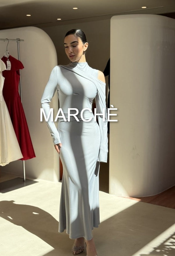 SILK HALF HIGH COLLAR DRESS