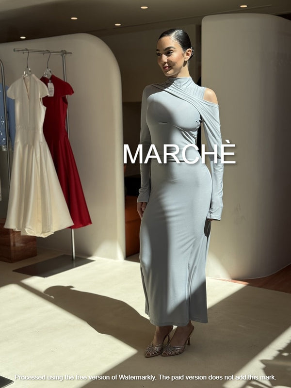 SILK HALF HIGH COLLAR DRESS