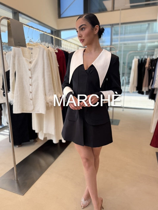 BIG LAPEL DESIGN SHORT DRESS