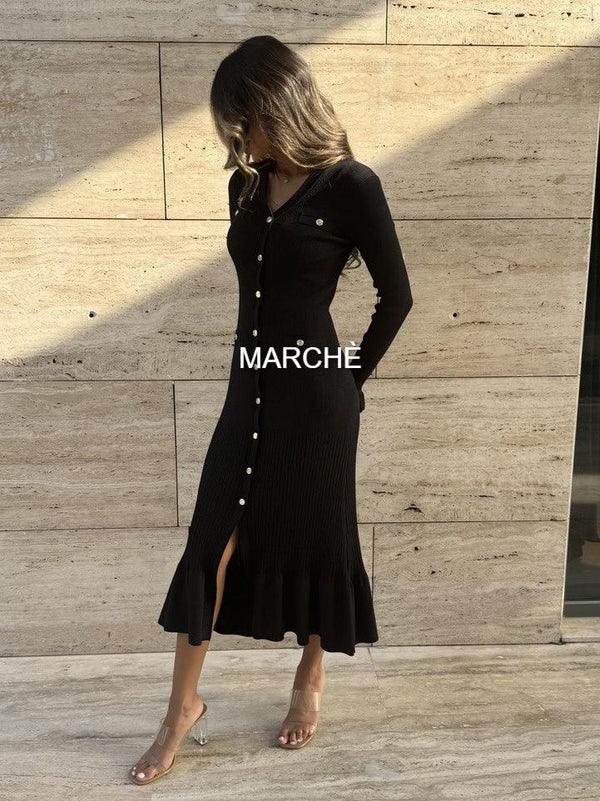 POCKET DESIGN KNITTED LONG DRESS