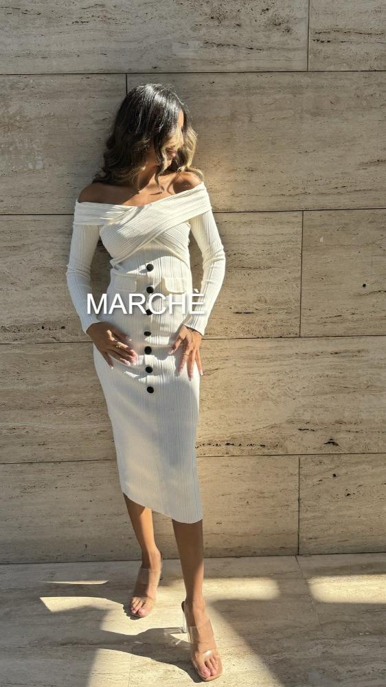 ELEGANT V-NECK SLIM KNIT DRESS