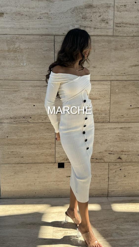 ELEGANT V-NECK SLIM KNIT DRESS