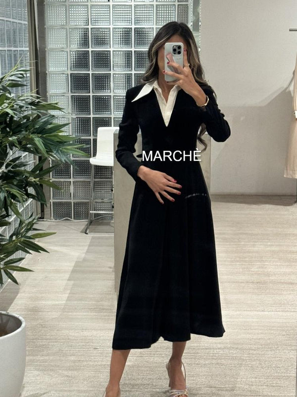 Long Sleeve Flared Long Dress