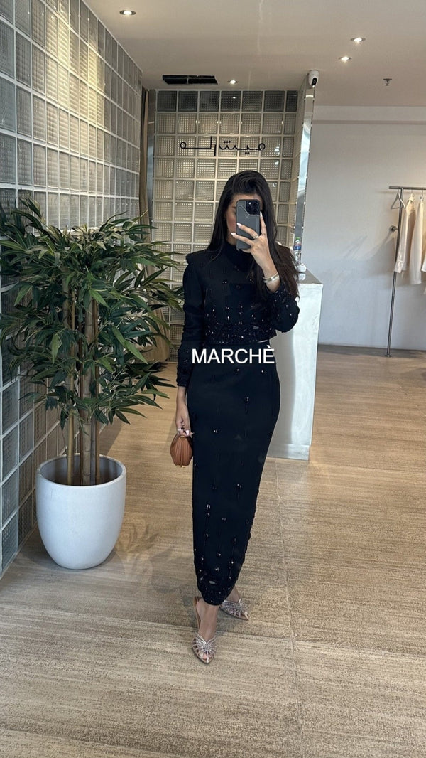 2 PC SET Stand Collar Top Zip Back Cropped Tops Long Skirts