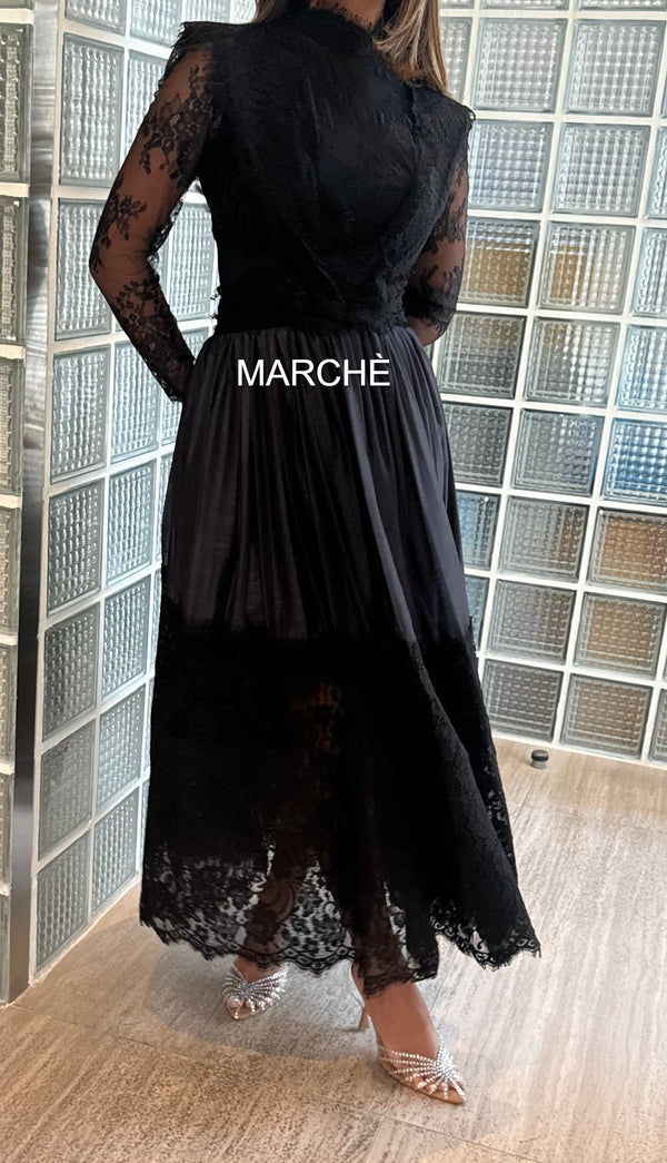 ELEGANT LACE BACKLESS  LONG SLEEVE HOLLOW OUT SKIRT DRESS