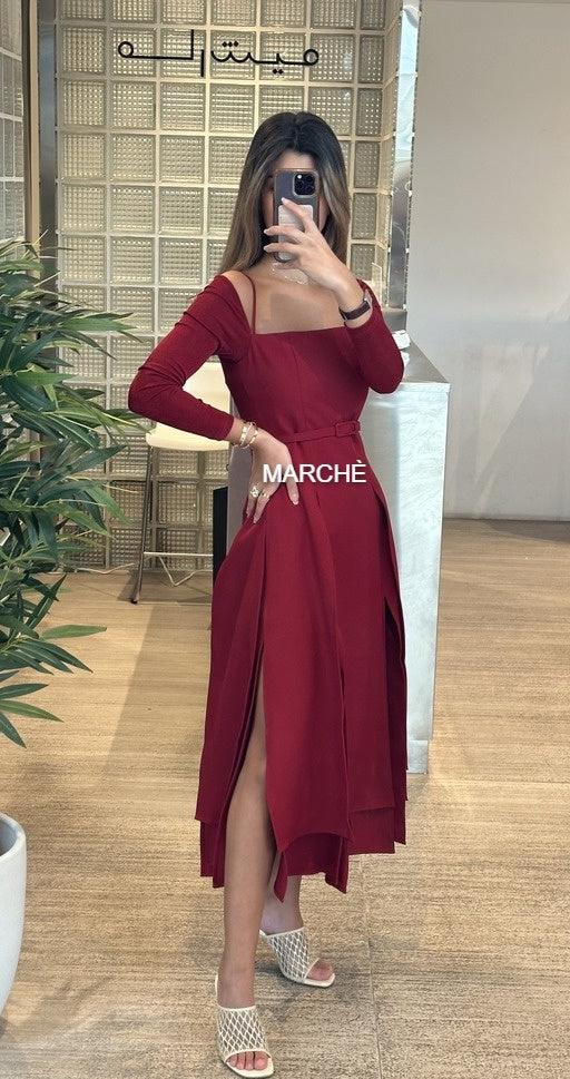 STRAPLESS SHOULDER MIDI DRESS