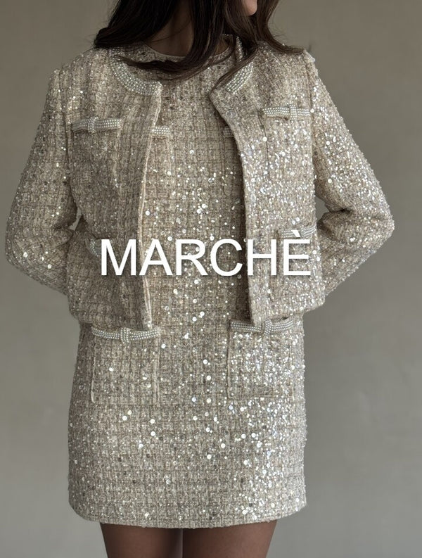 PEARL SEQUINED COAT+SLEEVELESS DRESS