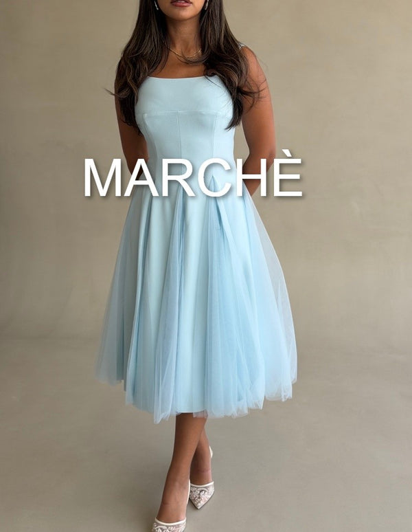 SQUARE NECK TULLE A LINE DRESS