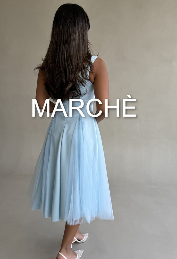 SQUARE NECK TULLE A LINE DRESS