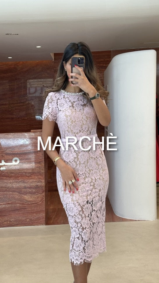 PEARL NECKLINE LACES DRESS