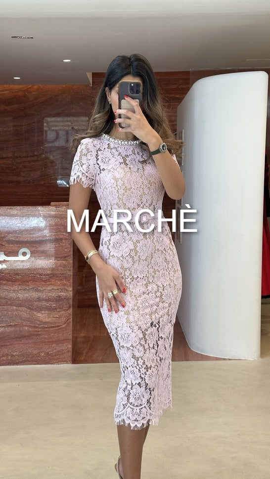 PEARL NECKLINE LACES DRESS