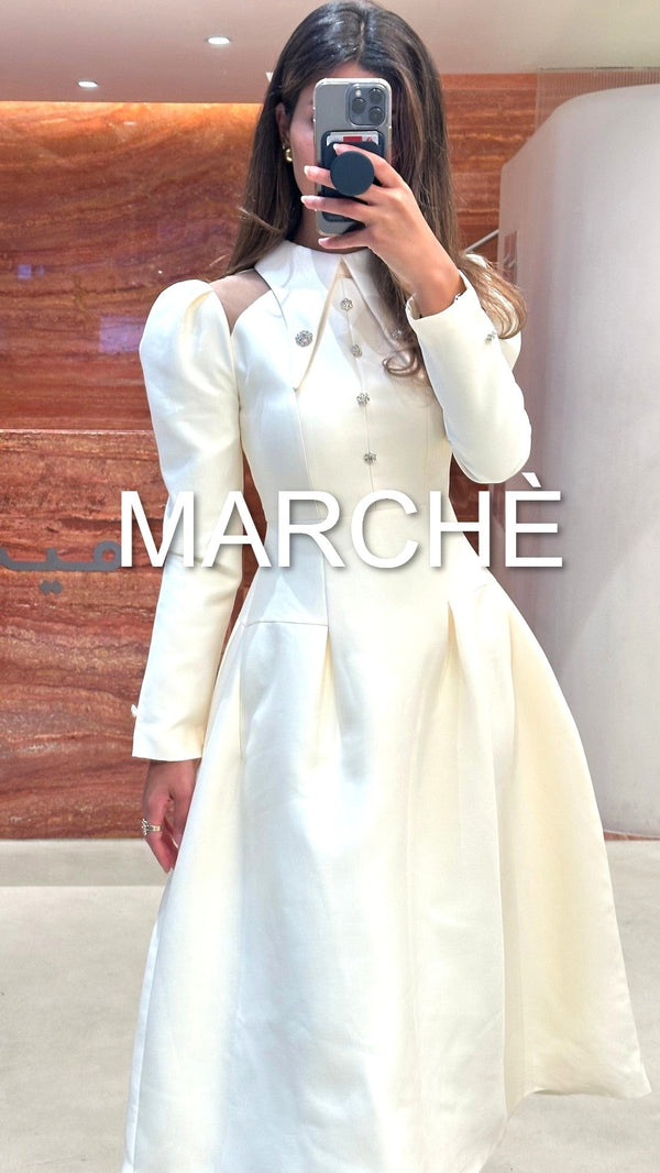 POINTED COLLAR LONG  DRESS
