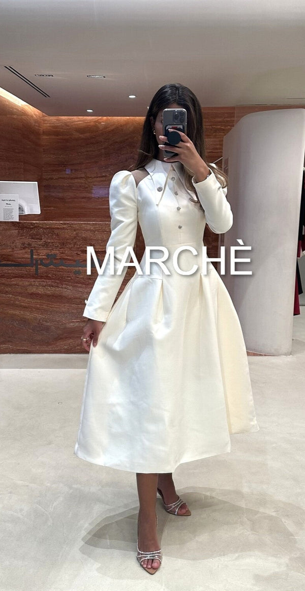 POINTED COLLAR LONG  DRESS