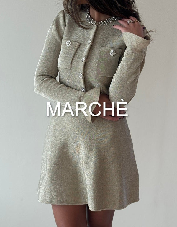 Neckline Rhinestone Flared