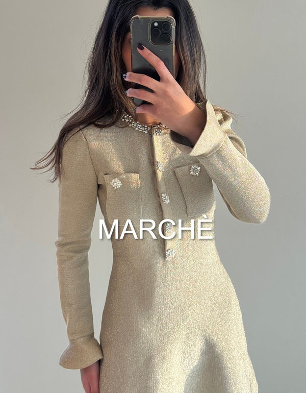 Neckline Rhinestone Flared