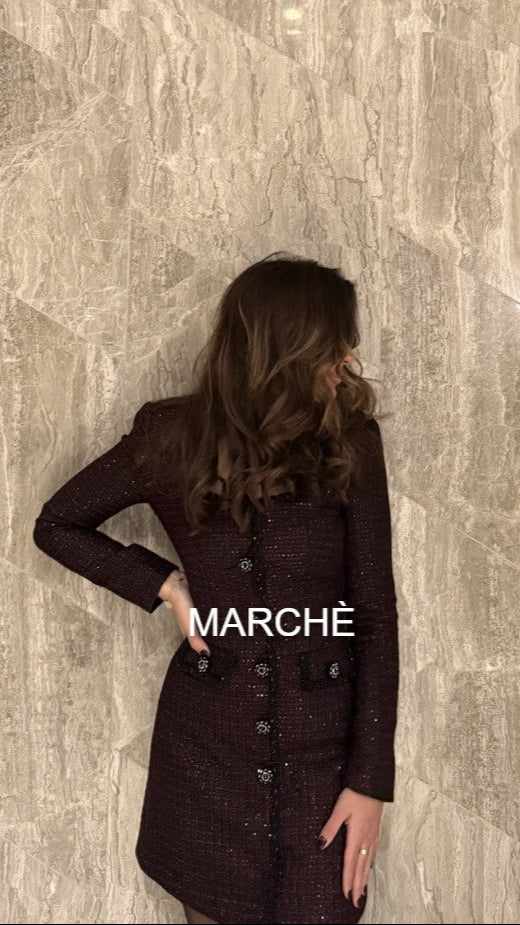 ROUND NECK TWEED MINI DRESS