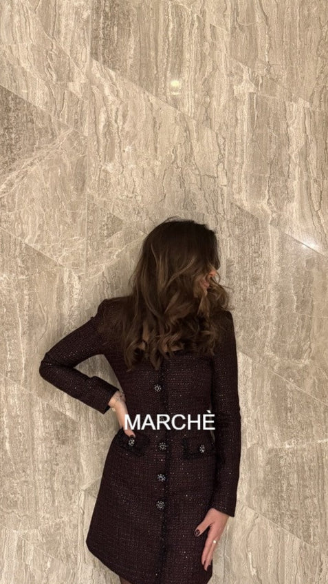 ROUND NECK TWEED MINI DRESS