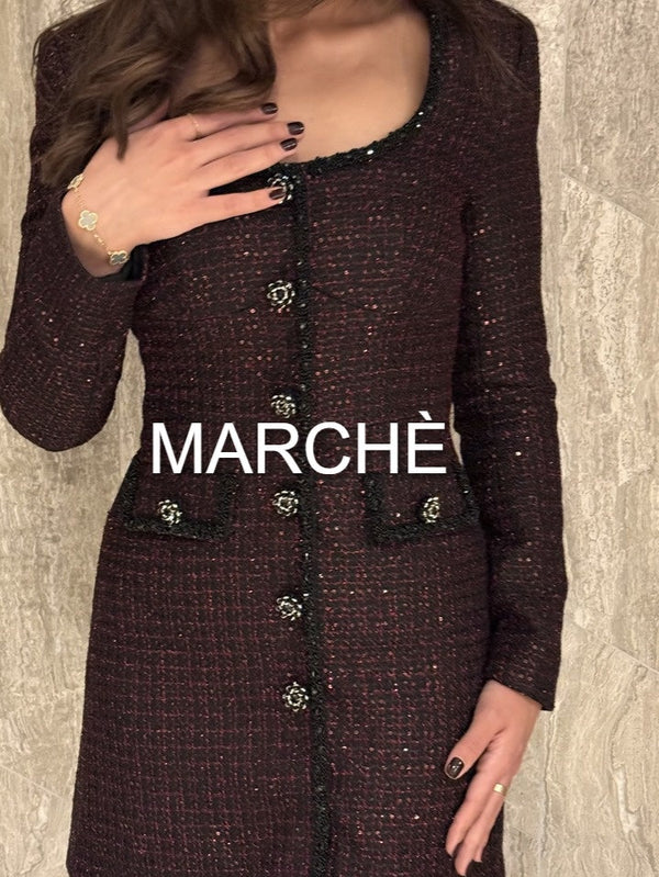 ROUND NECK TWEED MINI DRESS