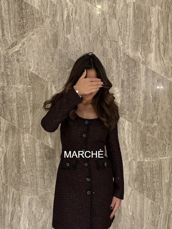 ROUND NECK TWEED MINI DRESS