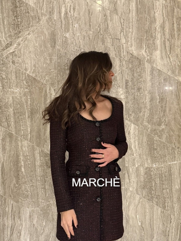 ROUND NECK TWEED MINI DRESS