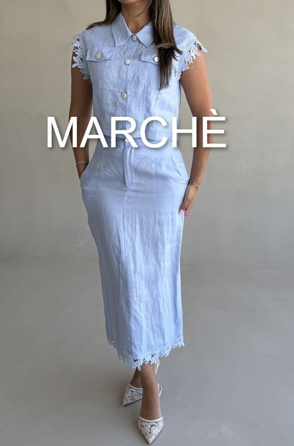 LACE SPLICING LINEN TOP + SKIRT
